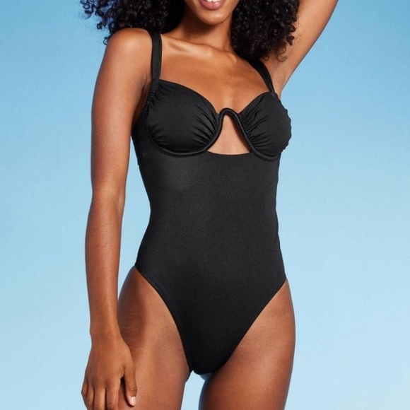 Shade & Shore Other - Shade & Shore black high leg extra cheeky open back underwire one piece swimsuit